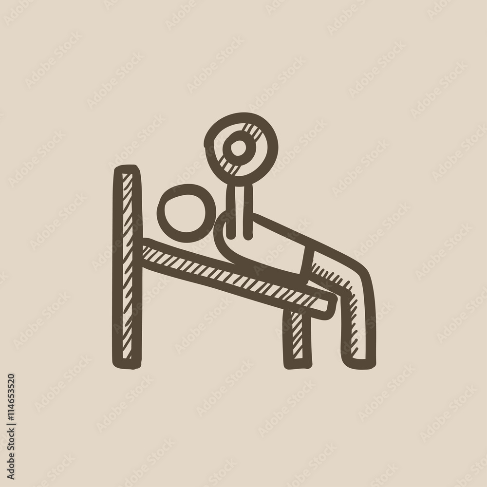 Sticker Man lifting barbell sketch icon.