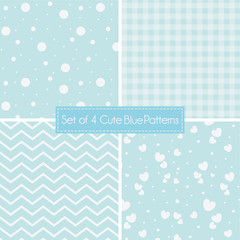 Set of 4 cute retro blue Patterns and textures for backgrounds and wallpapers