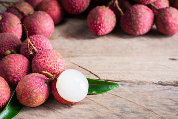 Lychee, Fresh lychee and peeled showing the red skin and white f