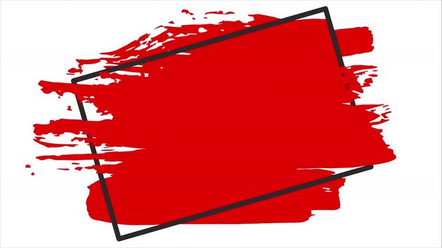 Red Brush stroke transition background with square frame. Animation of paint splash in 4K. Digital on-screen graphic footage. Abstract background for ad and presentations.