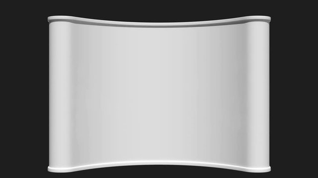 Trade show booth pop up white and blank. 3d motion graphic on black background. Available in 4K FullHD and HD video render footage.
