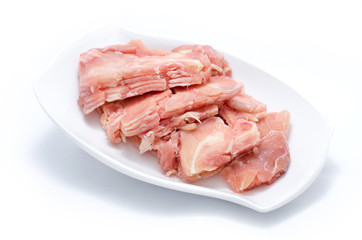 Chicken slices on white plate