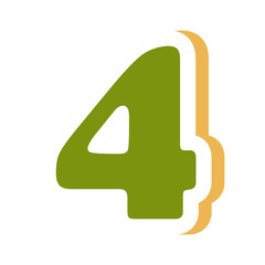 green colorful four number with yellow color on the right side front view over isolated background, school concept,vector illustration 