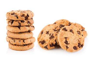 Chocolate chip cookie on white background