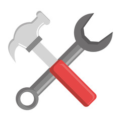 construction grey tool and red hammer over isolated background, vector illustration 