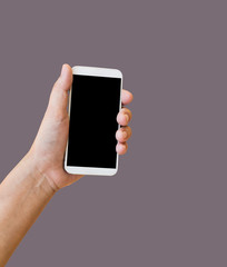 Isolated hand and smartphone with clipping path