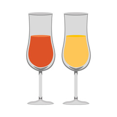 orange and yellow cocktails glasses front view over isolated background, vector illustration 