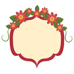 red and white mirror with colorful flowers over isolated background, vector illustration 