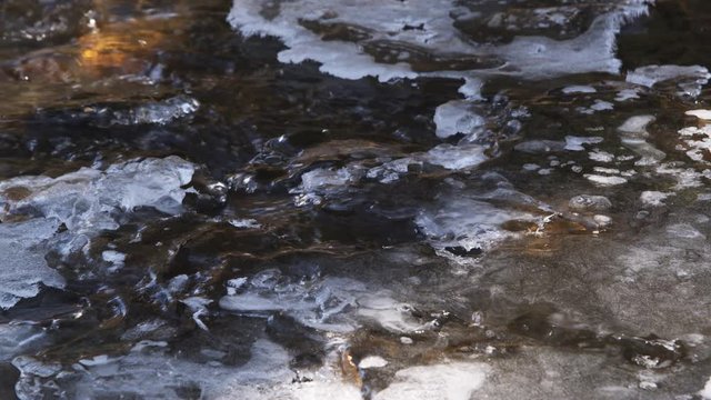 Close-up partially frozen stream