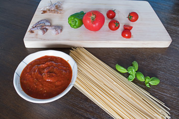 Ingredients for cooking pasta.
