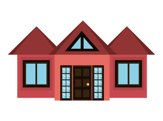 red house and white window front view over isolated background, vector illustration 