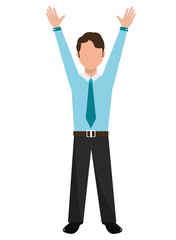 avatar business man wearing colorful clothes and raising arms over isolated background, vector illustration 