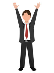 avatar business man wearing colorful clothes and raising arms over isolated background, vector illustration 