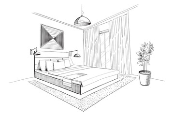 Bedroom interior sketch. - 114658582