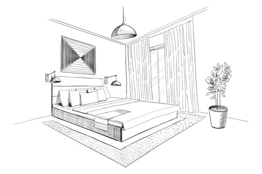 Bedroom Interior Sketch.