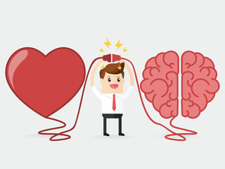 businessman connecting brain and heart interactions concept best teamwork....