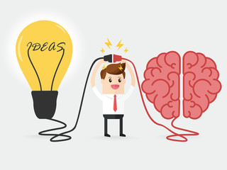businessman connecting brain and powerful ideas interactions concept best teamwork