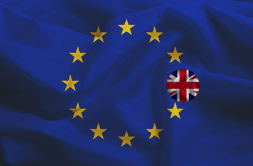 Brexit - European Union Flag Drapery With Great Britain Leaving