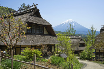 Fototapeta na wymiar Old Japanese village and Mt.Fuji in Japan.