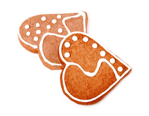two cookies in the shape of  heart on  white background 