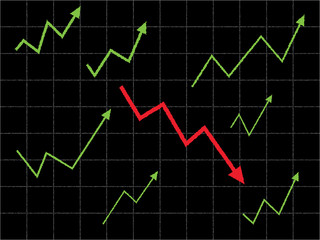 Stock market graph with different and down trend concept.