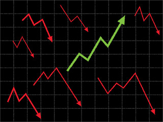 Stock market graph with different trend and up trend concept.