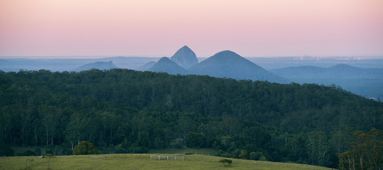 View from Dahmongah lookout in Mount Mee at dusk.