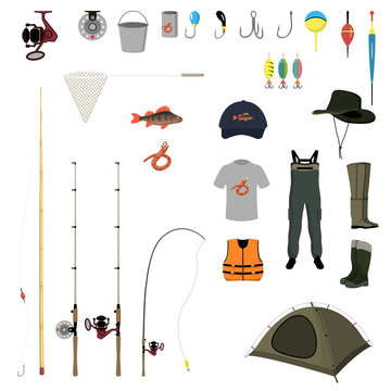 fishing gear on a white background