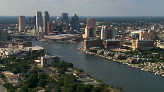 Wide aerial view of downtown Tampa, Florida