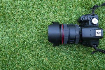 camera on a grass background
