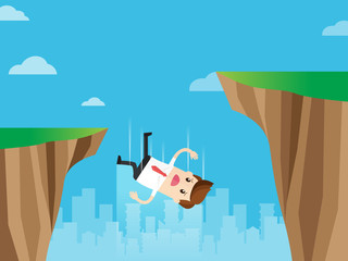 careless businessman falling from gap of cliff