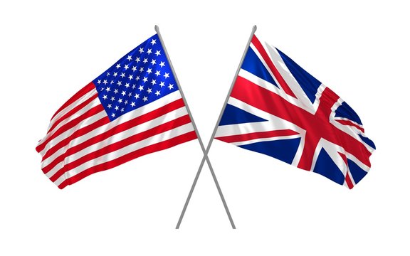 Flags of USA and UK waving together