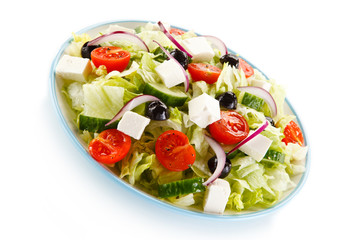 Greek salad on white background 