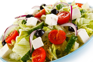 Greek salad on white background 