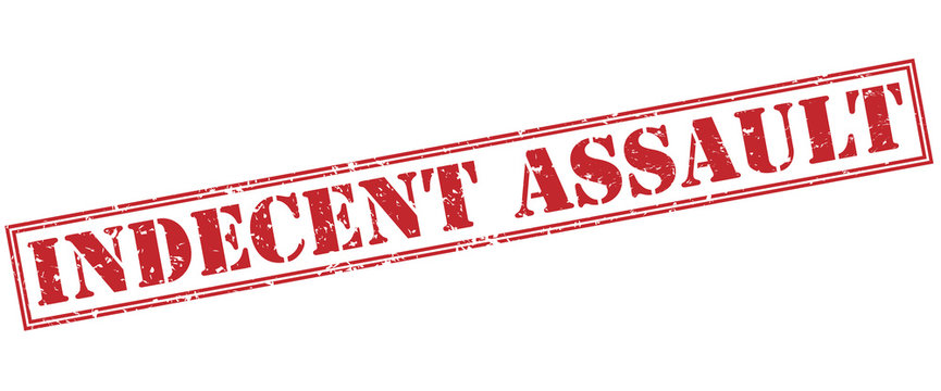 indecent assault red stamp on white background
