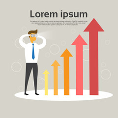 Business Man With Binoculars Look At Financial Graph Arrow Up