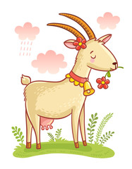 Cute Farm Animal, Goat. Colorful illustration of Cartoon Goat.