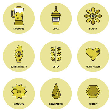 Smoothie therapy vector icon set 