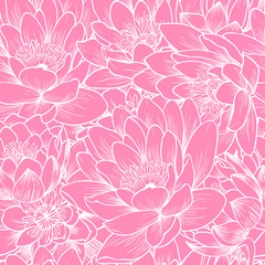 Water lily on a pink  background.Vector seamless pattern 