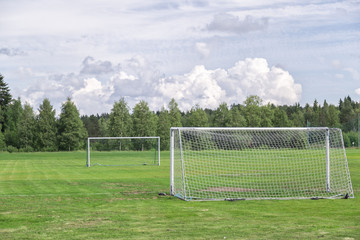Fototapeta premium Soccer Goals on Soccer Pitch