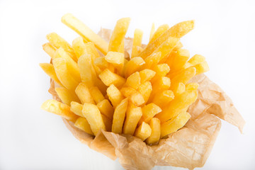 French fries in a paper wrapper
