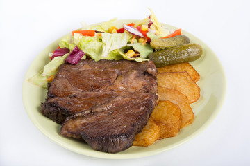 Beef steak with salad