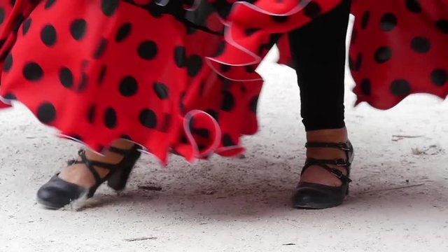 close up of feet of a Spanish dancer in slow motion