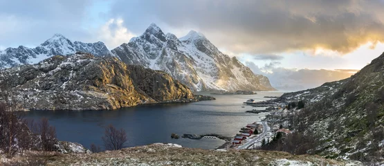 Wanddecoratie Scandinavië Panorama of mystic evening landscape on Lofoten islands  © Cinematographer