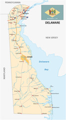 road map of the US state delaware with flag - obrazy, fototapety, plakaty