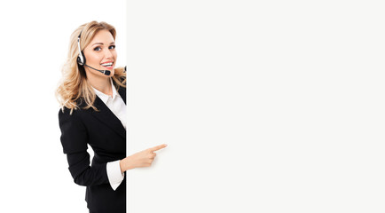 support phone operator showing blank signboard