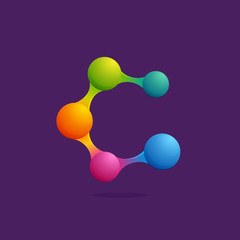 Letter C logo with colorful spheres or dots and lines.