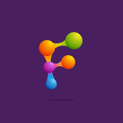 Letter F logo with colorful spheres or dots and lines.