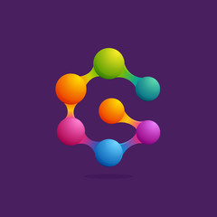 Letter G logo with colorful spheres or dots and lines.