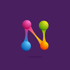 Letter N logo with colorful spheres or dots and lines.